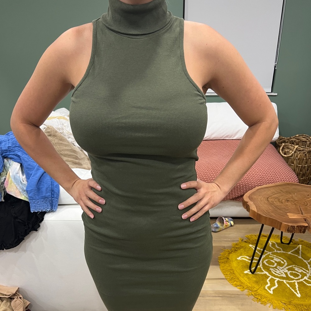Turtle neck sage green dress